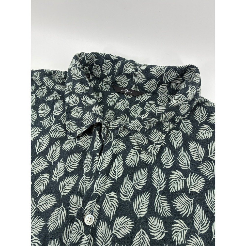 7 For All Mankind Mens XL Printed Camp Leaf Linen Viscose SS Shirt 7M925W25-LAF